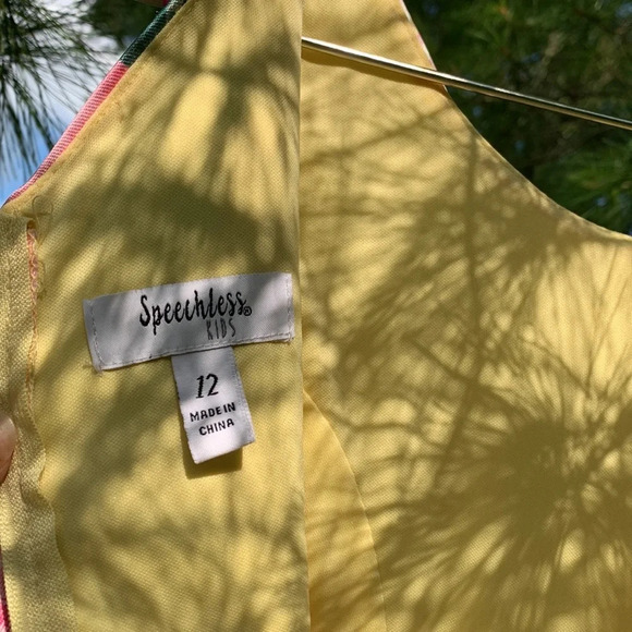 Speechless kids size 12 formal dress yellow with pink flowers rhinestones fancy - Picture 5 of 8